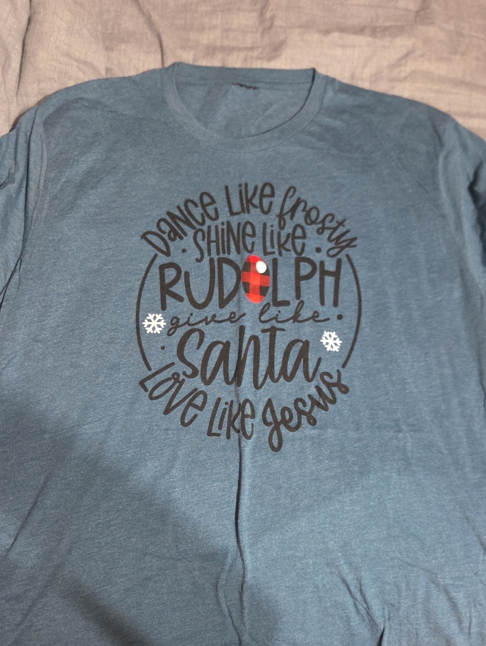 Blue Holiday Graphic Tee - Rudolph & Santa